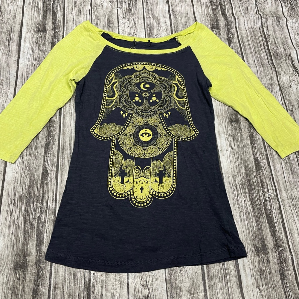 LADIES XXS Hasma Hand Boho Print 3/4 sleeve top great condition